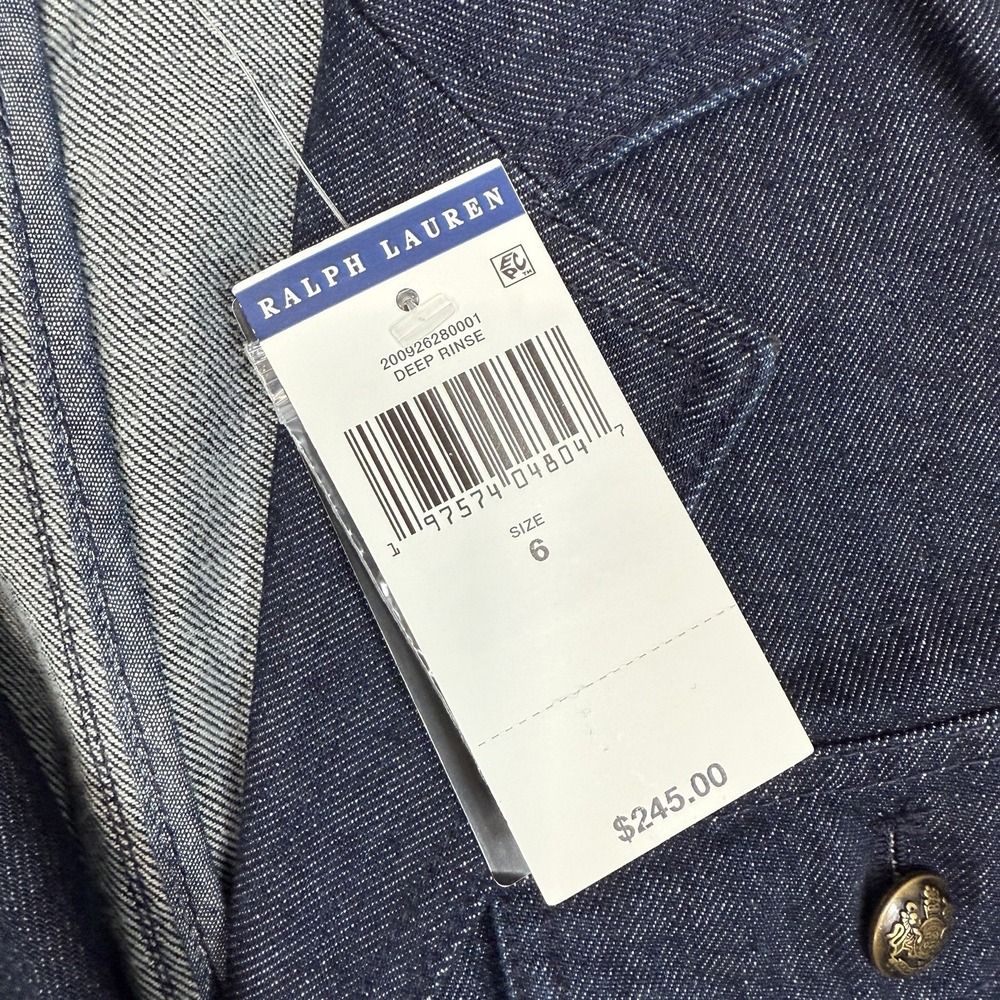 Ralph Lauren Women's Denim Blazer Crest Embossed Metal Buttons Blue‎ Size 6 NEW - Picture 5 of 9
